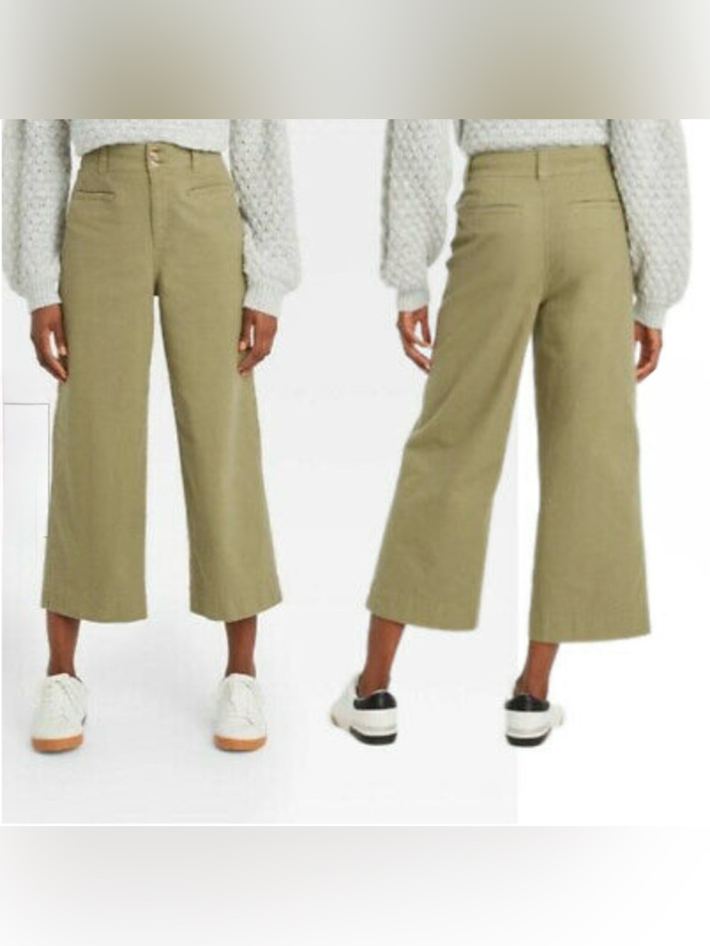 A New Day Wide Cotton Blend Leg High Rise Cropped Pants Olive Green Size 14